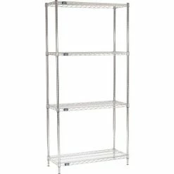 Nexel® Chrome, 4 Tier, Wire Shelving Starter Unit, 36"W x 14"D x 86"H