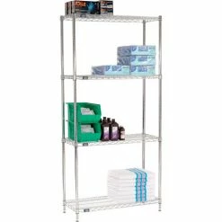 Nexel® Chrome, 4 Tier, Wire Shelving Starter Unit, 42"W x 14"D x 74"H -Shelving Sales Store 184737 02