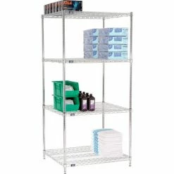 Nexel® Chrome, 4 Tier, Wire Shelving Starter Unit, 36"W x 30"D x 74"H -Shelving Sales Store 184741 02