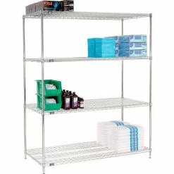 Nexel® Chrome, 4 Tier, Wire Shelving Starter Unit, 60"W x 30"D x 74"H -Shelving Sales Store 184743 02