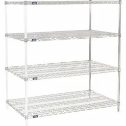 Nexel® Chrome, 4 Tier, Wire Shelving Add-On Unit, 48"W x 30"D x 63"H