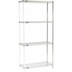 Nexel® Chrome, 4 Tier, Wire Shelving Add-On Unit, 42"W x 14"D x 86"H