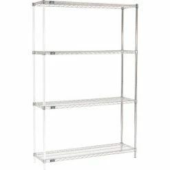 Nexel® Chrome, 4 Tier, Wire Shelving Add-On Unit, 48"W x 14"D x 74"H
