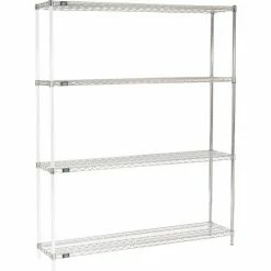 Nexel® Chrome, 4 Tier, Wire Shelving Add-On Unit, 72"W x 14"D x 86"H
