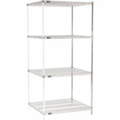 Nexel® Chrome, 4 Tier, Wire Shelving Add-On Unit, 36"W x 30"D x 86"H