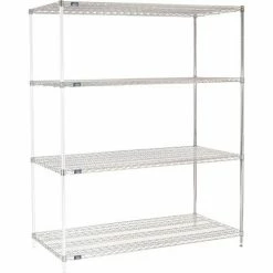 Nexel® Chrome, 4 Tier, Wire Shelving Add-On Unit, 72"W x 30"D x 86"H