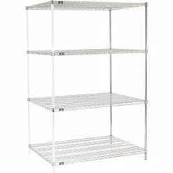 Nexel® Chrome, 4 Tier, Wire Shelving Add-On Unit, 48"W x 36"D x 86"H