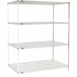 Nexel® Chrome, 4 Tier, Wire Shelving Add-On Unit, 72"W x 36"D x 74"H