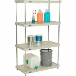 Nexel® Plastic, 4 Tier, Solid Shelving Unit, Nexelon® Posts, 36"W x 18"D x 74"H