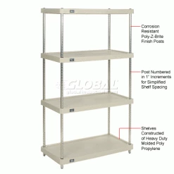 Nexel® Plastic, 4 Tier, Solid Shelving Unit, Poly-Z-Brite® Posts, 48"W x 24"D x 86" H -Shelving Sales Store 188124 1wco 2