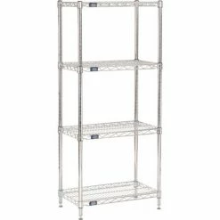Nexel® Chrome, 4 Tier, Wire Shelving Starter Unit, 24"W x 14"D x 63"H