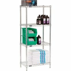 Nexel® Chrome, 4 Tier, Wire Shelving Starter Unit, 24"W x 14"D x 63"H -Shelving Sales Store 188200 02