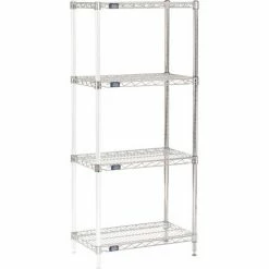 Nexel® Chrome, 4 Tier, Wire Shelving Add-On Unit, 24"W x 14"D x 63"H