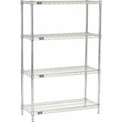 Nexel® Chrome, 4 Tier, Wire Shelving Starter Unit, 36"W x 14"D x 63"H