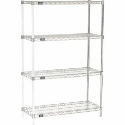 Nexel® Chrome, 4 Tier, Wire Shelving Add-On Unit, 42"W x 14"D x 54"H