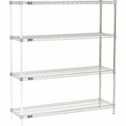 Nexel® Chrome, 4 Tier, Wire Shelving Add-On Unit, 48"W x 14"D x 54"H