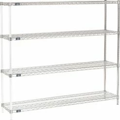 Nexel® Chrome, 4 Tier, Wire Shelving Add-On Unit, 60"W x 14"D x 54"H