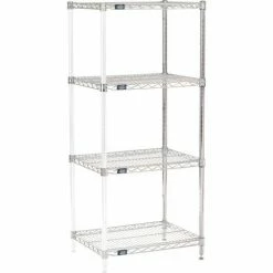 Nexel® Chrome, 4 Tier, Wire Shelving Add-On Unit, 24"W x 18"D x 54"H