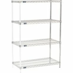 Nexel® Chrome, 4 Tier, Wire Shelving Add-On Unit, 36"W x 18"D x 54"H