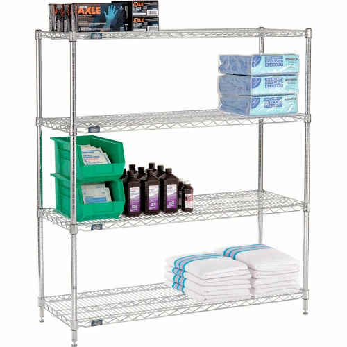 Nexel® Chrome, 4 Tier, Wire Shelving Starter Unit, 48"W x 18"D x 54"H 3 Nexel® Chrome, 4 Tier, Wire Shelving Starter Unit, 48"W x 18"D x 54"H - Image 3