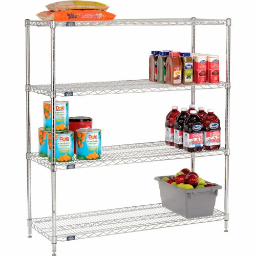 Nexel® Chrome, 4 Tier, Wire Shelving Starter Unit, 48"W x 18"D x 54"H 4 Nexel® Chrome, 4 Tier, Wire Shelving Starter Unit, 48"W x 18"D x 54"H - Image 4