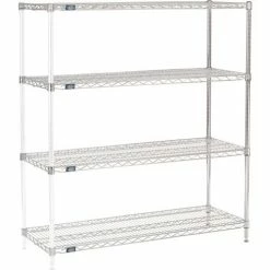 Nexel® Chrome, 4 Tier, Wire Shelving Add-On Unit, 48"W x 18"D x 63"H