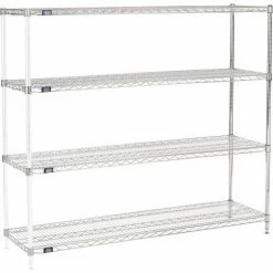 Nexel® Chrome, 4 Tier, Wire Shelving Add-On Unit, 60"W x 18"D x 63"H