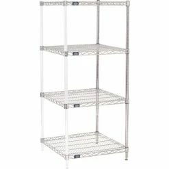 Nexel® Chrome, 4 Tier, Wire Shelving Add-On Unit, 24"W x 24"D x 63"H