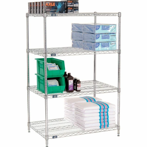 Nexel® Chrome, 4 Tier, Wire Shelving Starter Unit, 42"W x 24"D x 54"H 3 Nexel® Chrome, 4 Tier, Wire Shelving Starter Unit, 42"W x 24"D x 54"H - Image 3