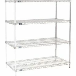 Nexel® Chrome, 4 Tier, Wire Shelving Add-On Unit, 48"W x 24"D x 63"H