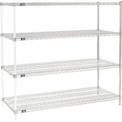 Nexel® Chrome, 4 Tier, Wire Shelving Add-On Unit, 72"W x 24"D x 54"H