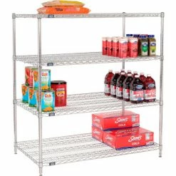 Nexel® Chrome, 4 Tier, Wire Shelving Starter Unit, 48"W x 30"D x 63"H -Shelving Sales Store 188250 03