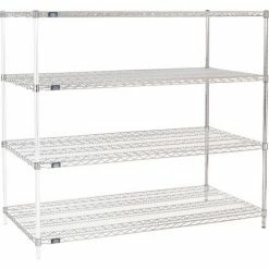Nexel® Chrome, 4 Tier, Wire Shelving Add-On Unit, 72"W x 30"D x 63"H