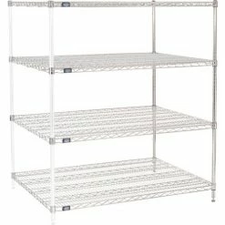 Nexel® Chrome, 4 Tier, Wire Shelving Add-On Unit, 48"W x 36"D x 63"H