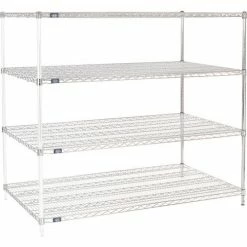 Nexel® Chrome, 4 Tier, Wire Shelving Add-On Unit, 60"W x 36"D x 54"H