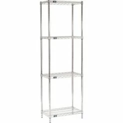 Nexel® Chrome, 4 Tier, Wire Shelving Starter Unit, 30"W x 14"D x 74"H