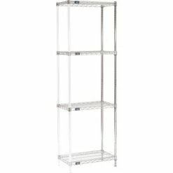 Nexel® Chrome, 4 Tier, Wire Shelving Add-On Unit, 24"W x 14"D x 74"H