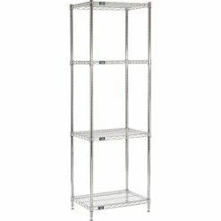 Nexel® Chrome, 4 Tier, Wire Shelving Starter Unit, 24"W x 18"D x 74"H
