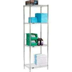 Nexel® Chrome, 4 Tier, Wire Shelving Starter Unit, 24"W x 18"D x 74"H -Shelving Sales Store 188296 02