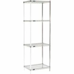 Nexel® Chrome, 4 Tier, Wire Shelving Add-On Unit, 24"W x 18"D x 74"H