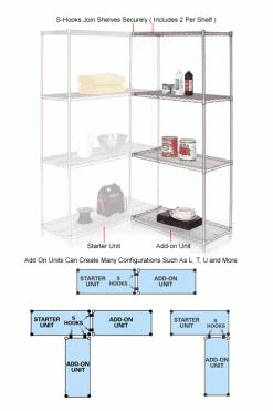 Nexel® Chrome, 4 Tier, Wire Shelving Add-On Unit, 54"W x 18"D x 74"H 13 Nexel® Chrome, 4 Tier, Wire Shelving Add-On Unit, 54"W x 18"D x 74"H -Shelving Sales Store 188297 1wco 62