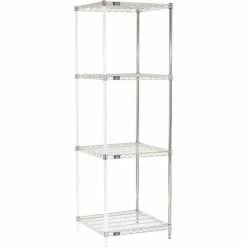 Nexel® Chrome, 4 Tier, Wire Shelving Add-On Unit, 24"W x 24"D x 74"H