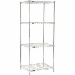 Nexel® Chrome, 4 Tier, Wire Shelving Starter Unit, 30"W x 24"D x 86"H