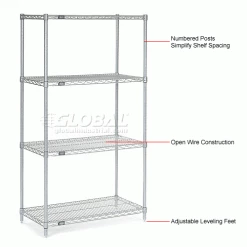 Nexel® Chrome, 4 Tier, Wire Shelving Starter Unit, 24"W x 14"D x 63"H -Shelving Sales Store 188400