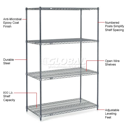 Nexel® Nexelon®, 4 Tier, Wire Shelving Starter Unit, 48"W x 18"D x 86"H 22 Nexel® Nexelon®, 4 Tier, Wire Shelving Starter Unit, 48"W x 18"D x 86"H - Image 22