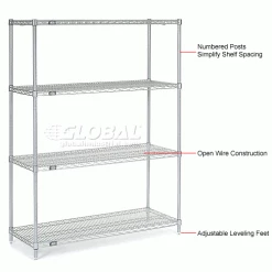 Nexel® Chrome, 4 Tier, Wire Shelving Starter Unit, 48"W x 18"D x 54"H 26 Nexel® Chrome, 4 Tier, Wire Shelving Starter Unit, 48"W x 18"D x 54"H -Shelving Sales Store 188402 1
