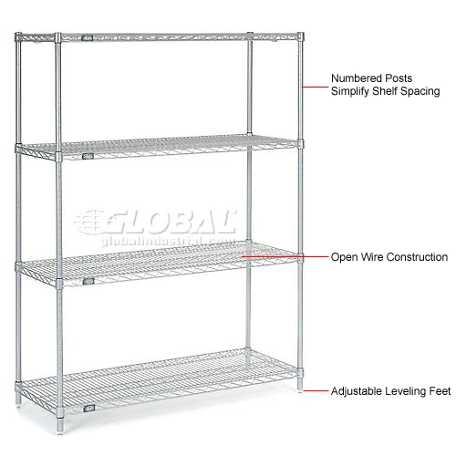 Nexel® Chrome, 4 Tier, Wire Shelving Starter Unit, 48"W x 18"D x 54"H 12 Nexel® Chrome, 4 Tier, Wire Shelving Starter Unit, 48"W x 18"D x 54"H - Image 12