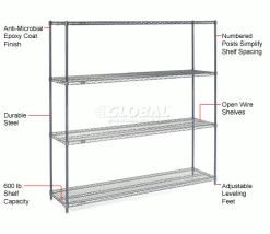Nexel® Nexelon®, 4 Tier, Wire Shelving Starter Unit, 72"W x 18"D x 86"H -Shelving Sales Store 188404E 1wco 2