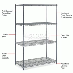 Nexel® Nexelon®, 4 Tier, Wire Shelving Starter Unit, 36"W x 24"D x 86"H 48 Nexel® Nexelon®, 4 Tier, Wire Shelving Starter Unit, 36"W x 24"D x 86"H -Shelving Sales Store 188408E 1wco