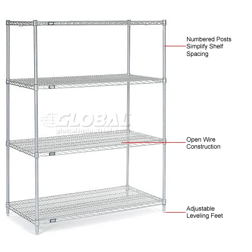 Nexel® Chrome, 4 Tier, Wire Shelving Starter Unit, 42"W x 24"D x 54"H 12 Nexel® Chrome, 4 Tier, Wire Shelving Starter Unit, 42"W x 24"D x 54"H - Image 12